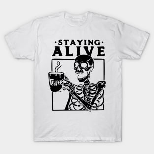 Caffeine Addict Skeleton Quirky Coffee Lover Design T-Shirt